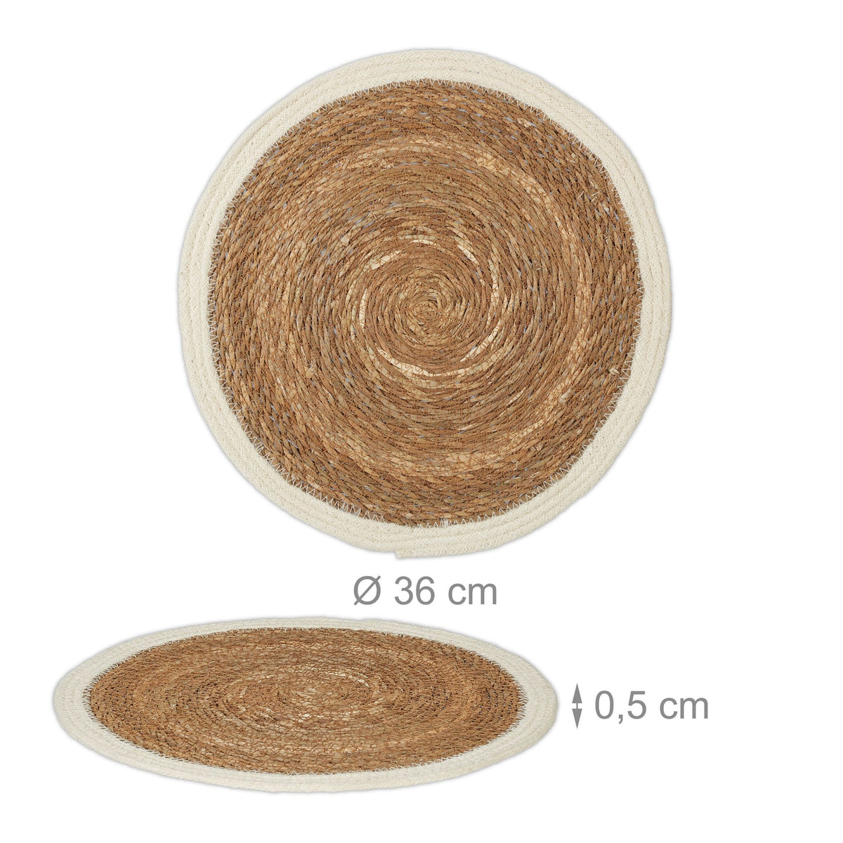 Rundes Platzset mit Maßangaben: 36 cm Durchmesser und 0,5 cm Höhe
