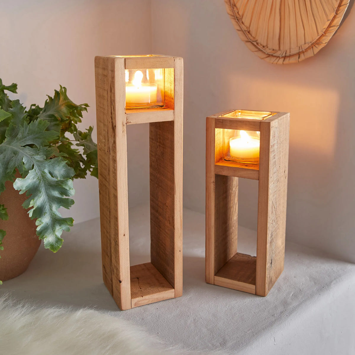 Windlichtsäulen Holz 2er Set