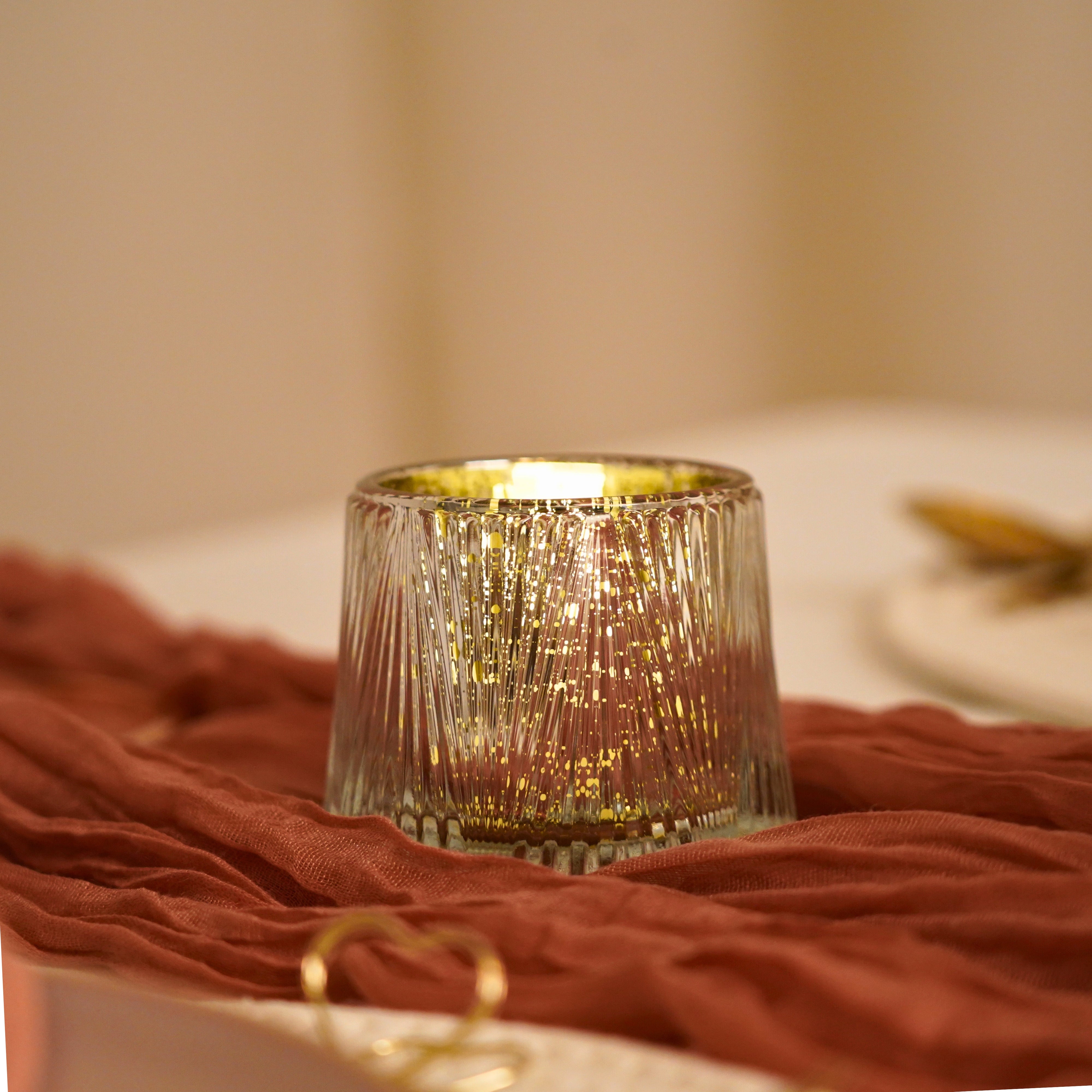 Teelichtgläser 6er Set - Struktur Mix mit Goldschimmer