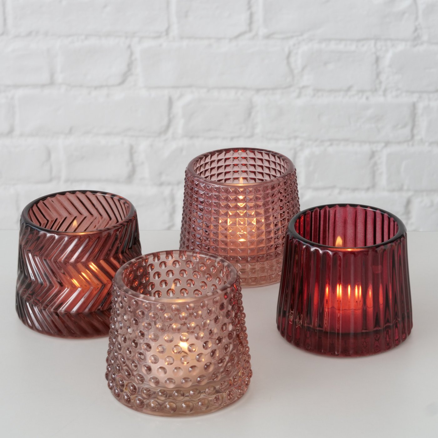 Teelichtgläser 4er Set - Struktur Mix Berry & Rosé