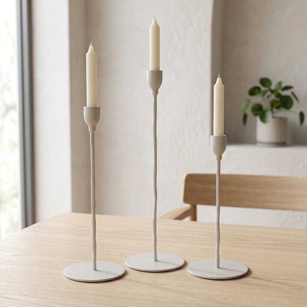 Kerzenständer Set Metall - Weiß Beige (3-teilig)
