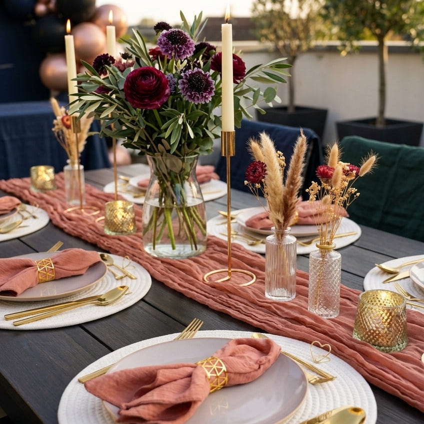 Tischdeko Komplettset Romantic Boho – Altrosa & Gold