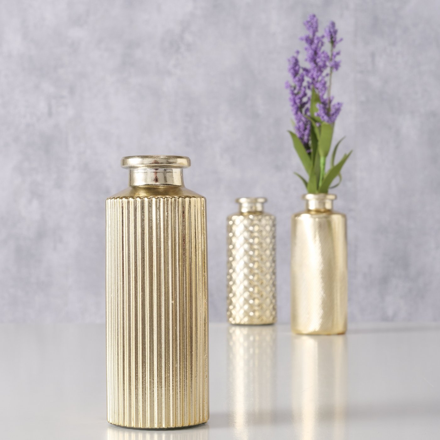 Flaschenvasen 3er Set - Struktur Mix Gold h13
