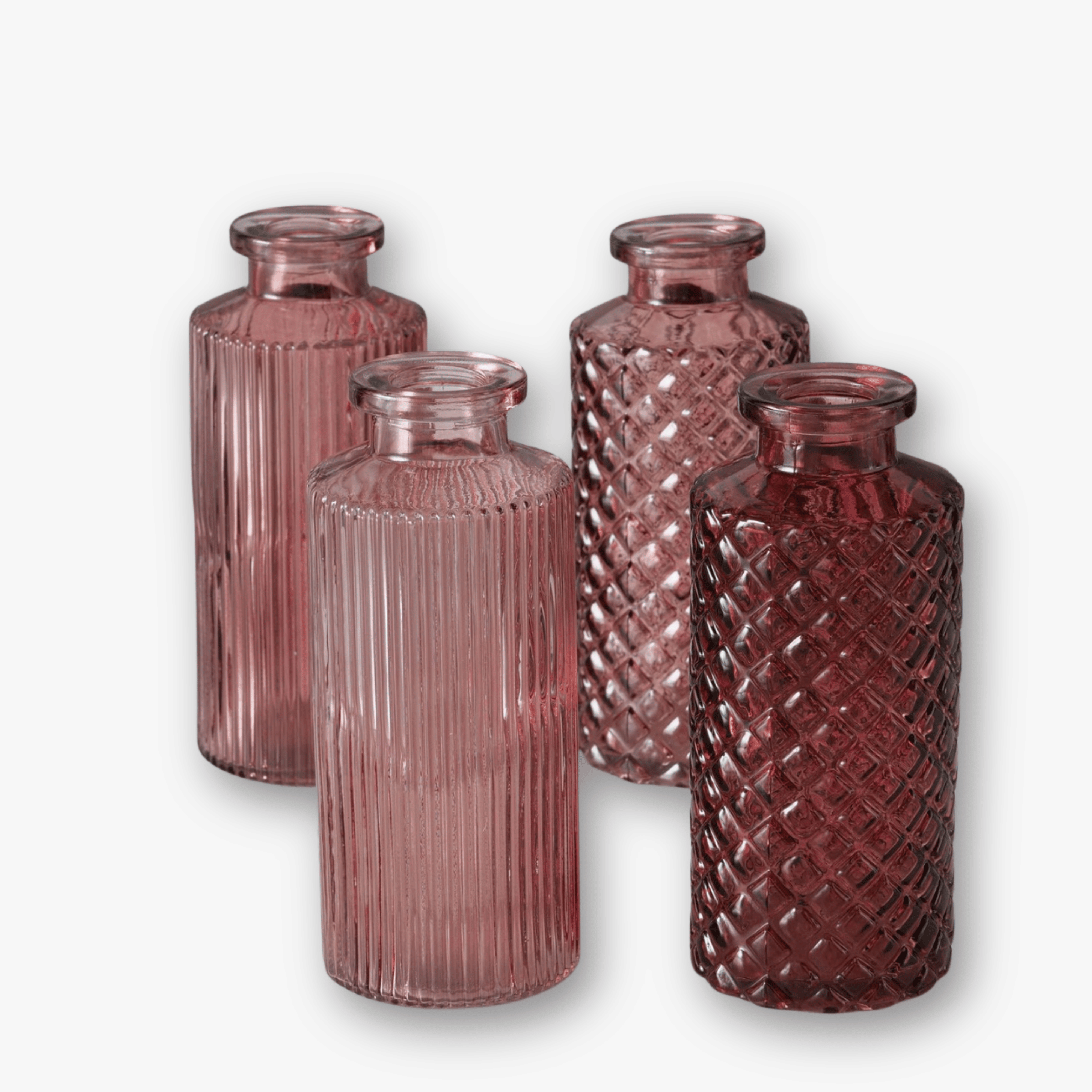 Flaschenvasen 4er Set - Struktur Mix Berry & Altrosa - h14