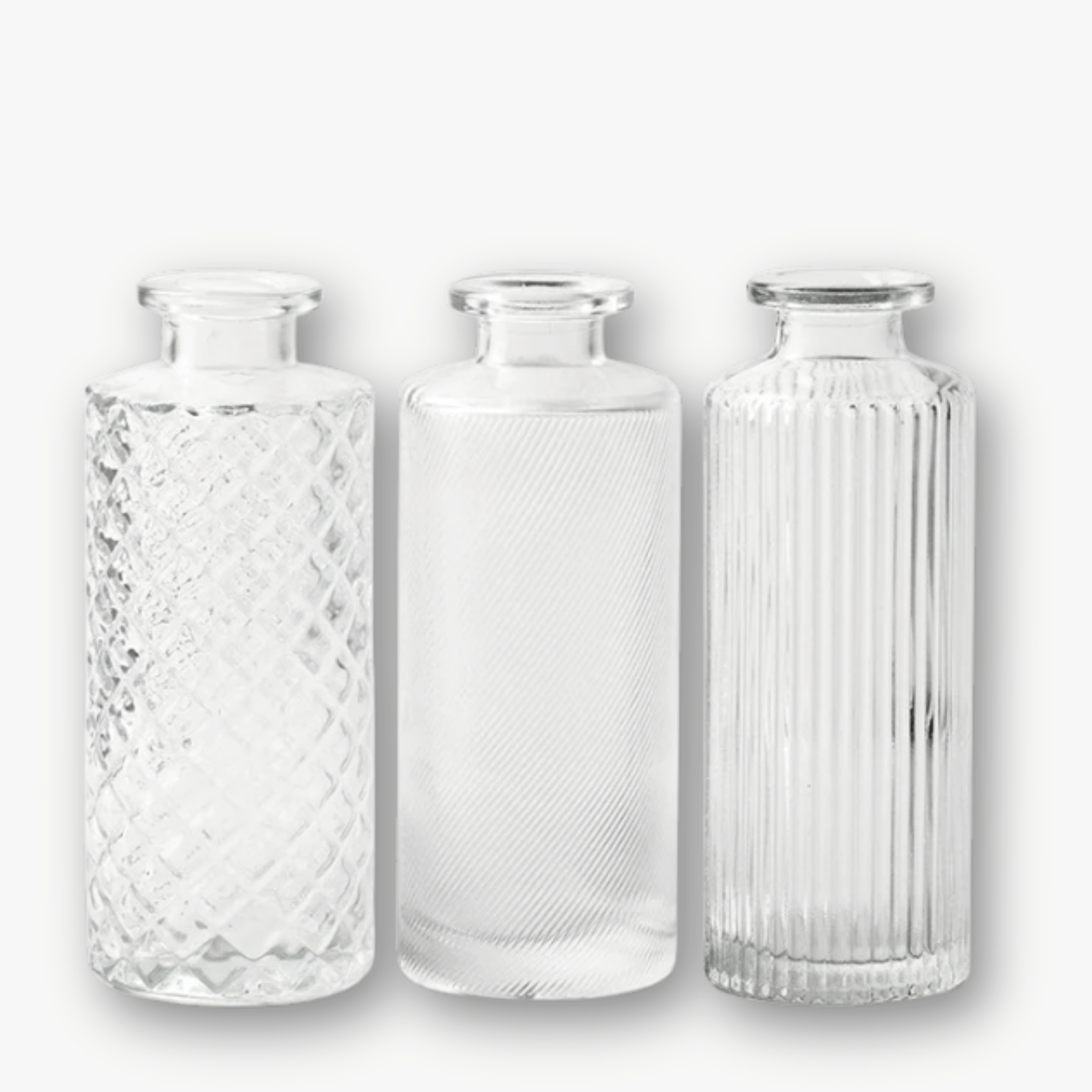 Flaschenvasen 3er Set - Struktur Mix Klar h13,5
