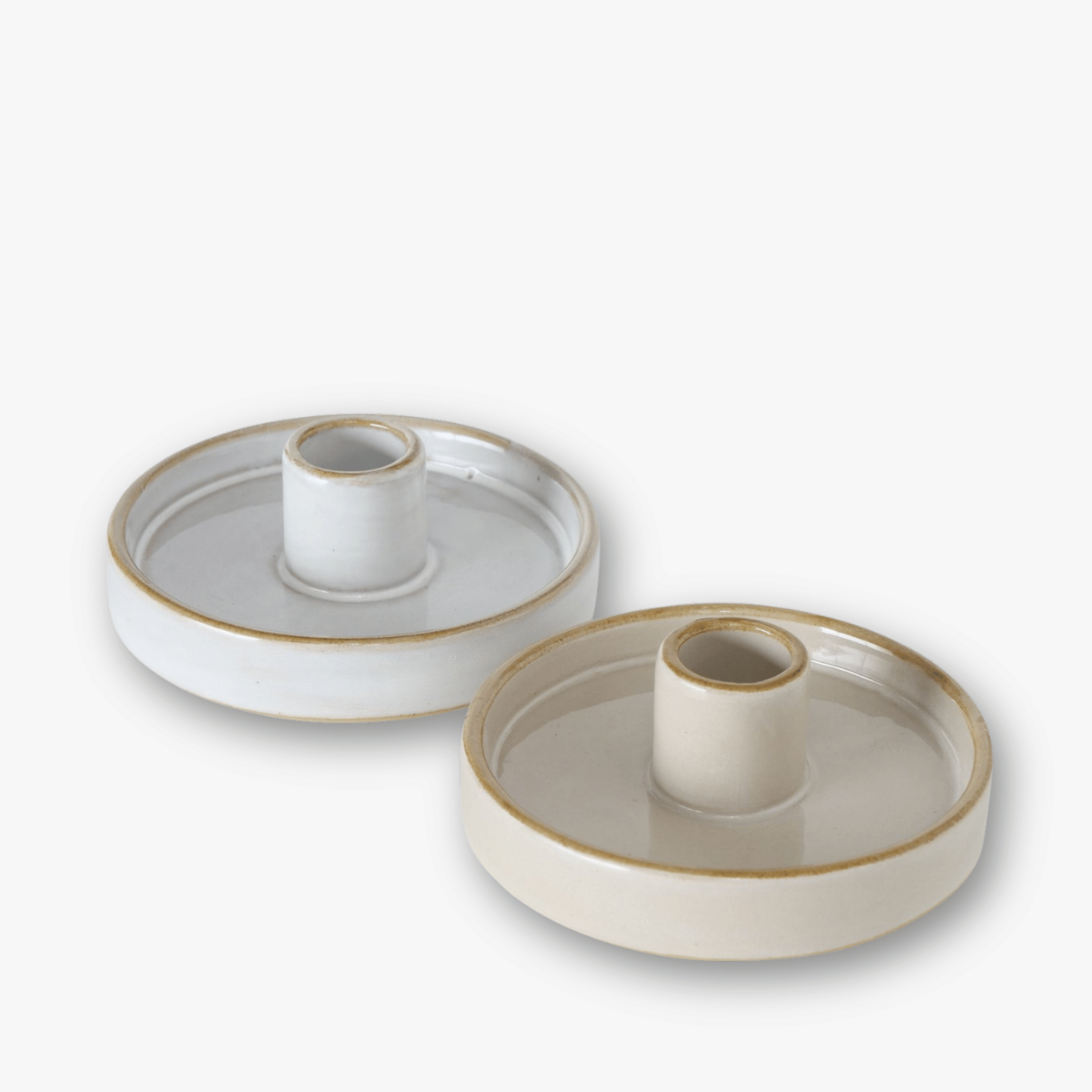 Kerzenständer Set Keramik - Weiß/Creme (2-teilig)