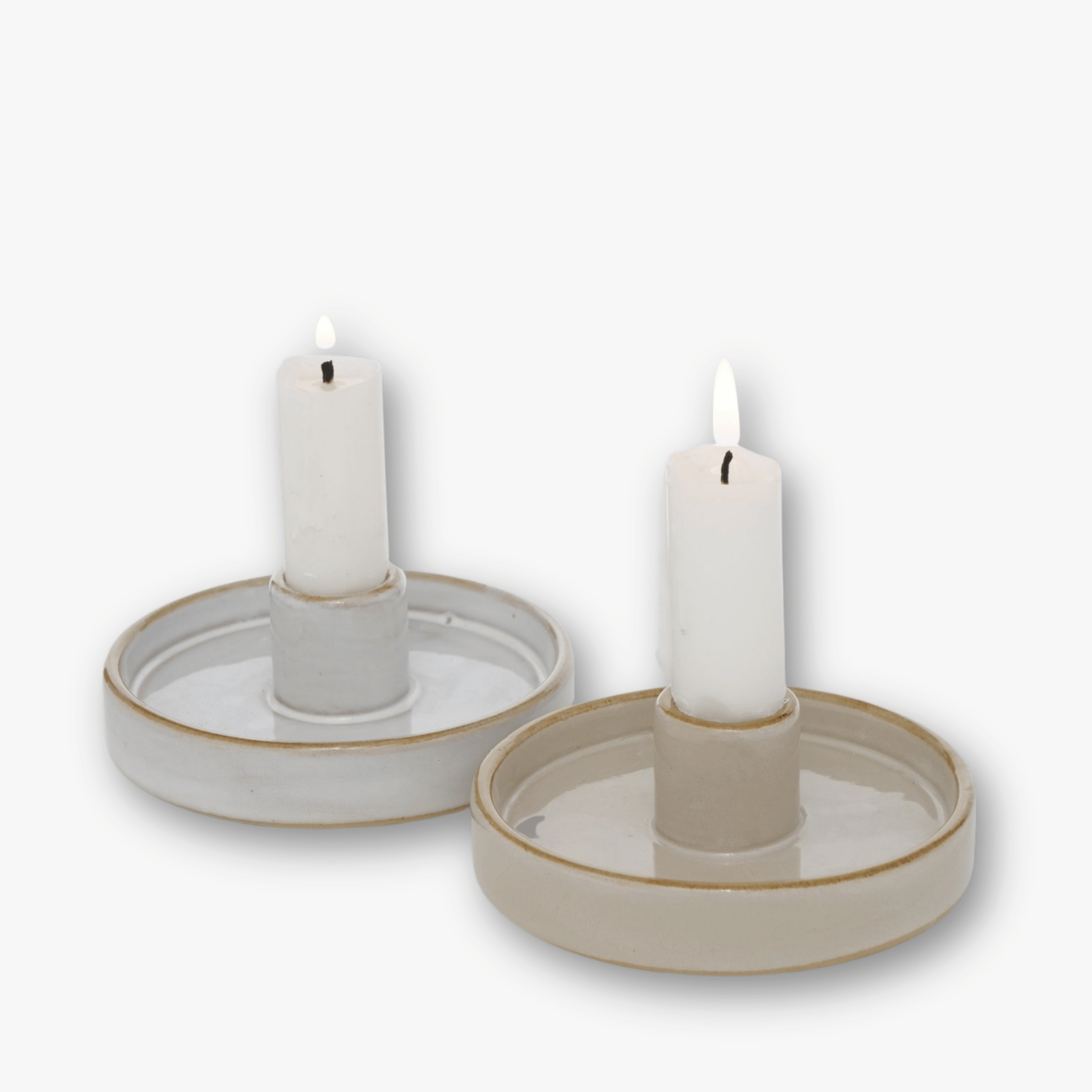 Kerzenständer Set Keramik - Weiß/Creme (2-teilig)