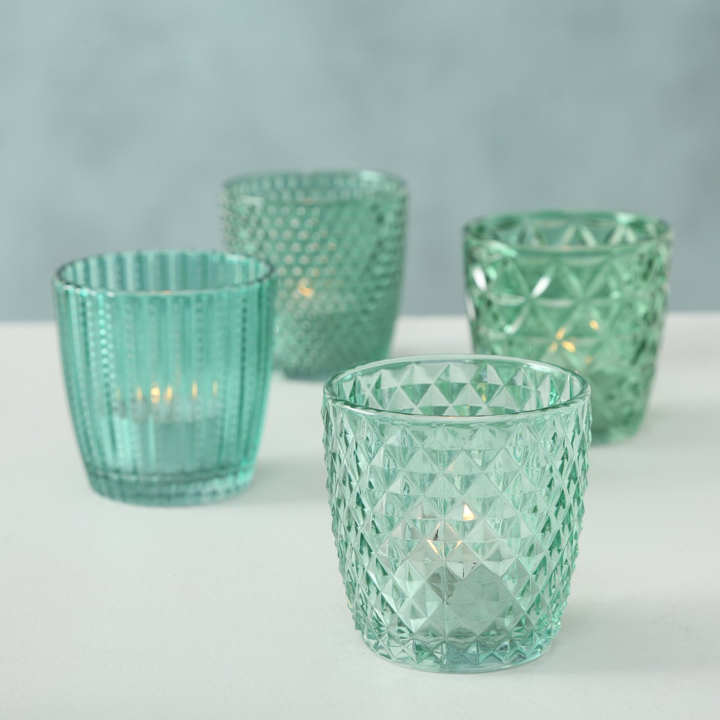 Teelichtgläser 4er Set - Struktur Mix Salbeigrün