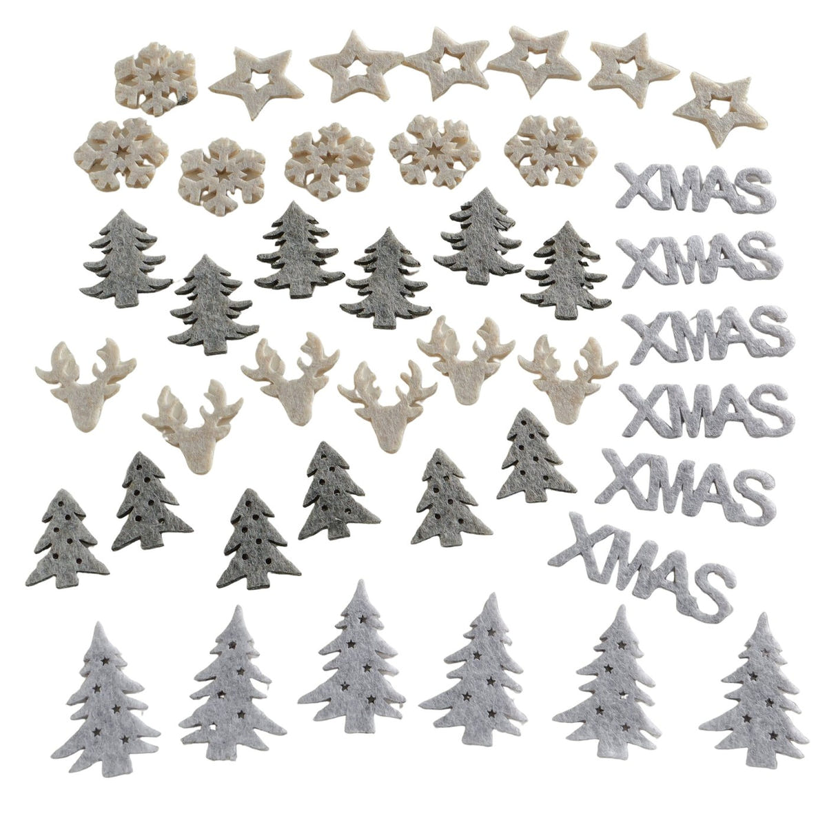 Streudeko Weihnachten Filz 42-teilig - Grün oder Grau