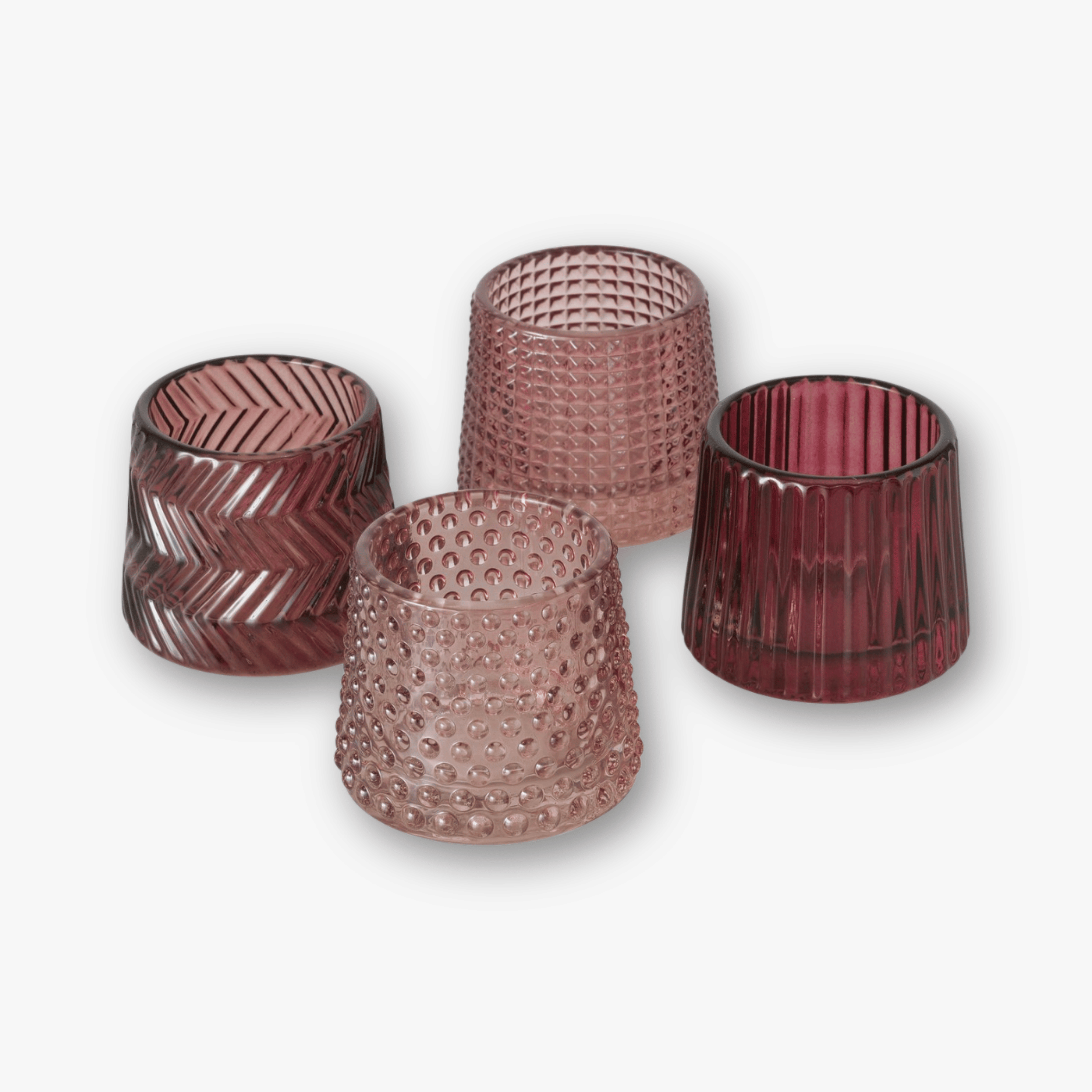 Teelichtgläser 4er Set - Struktur Mix Berry & Rosé