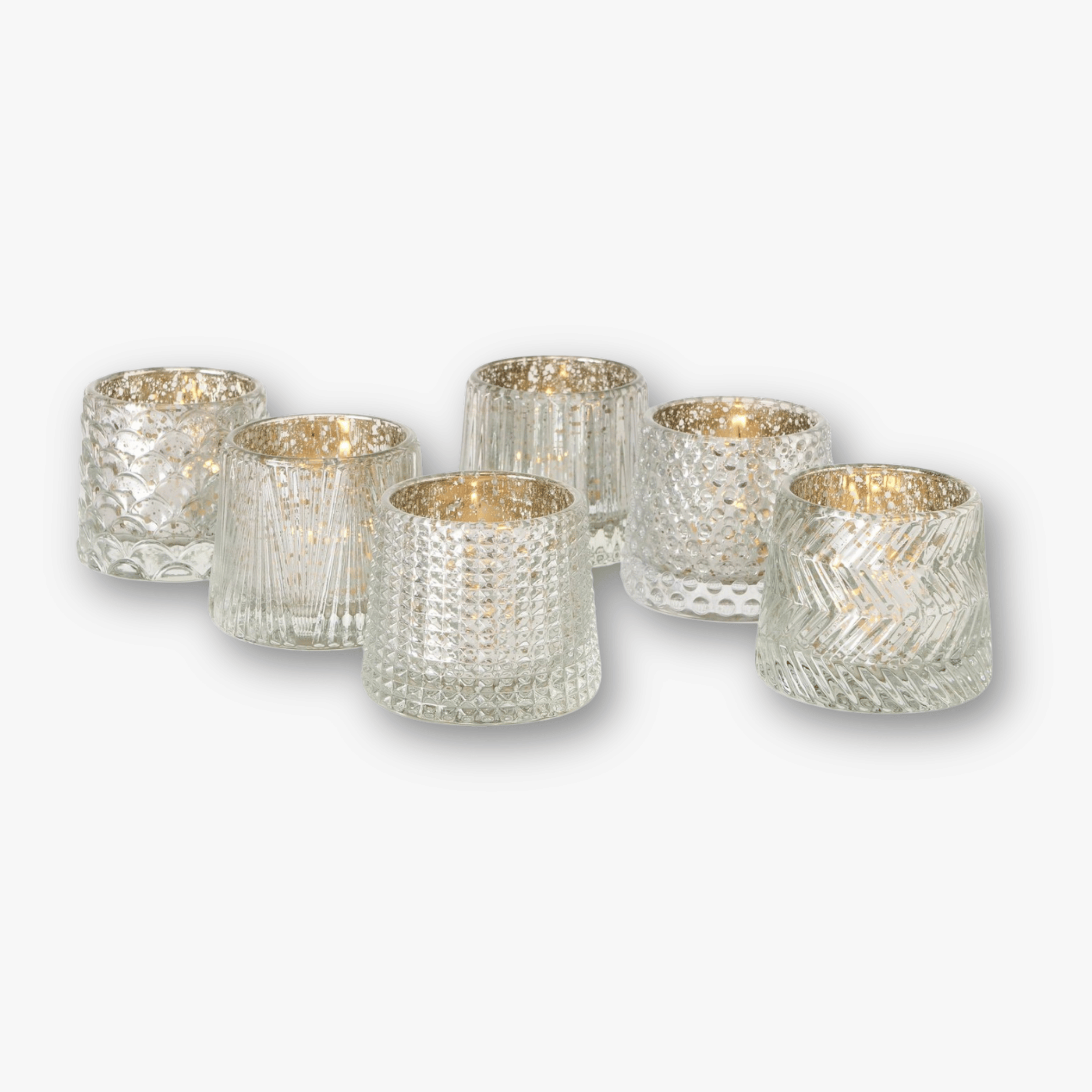 Teelichtgläser 6er Set - Struktur Mix mit Goldschimmer