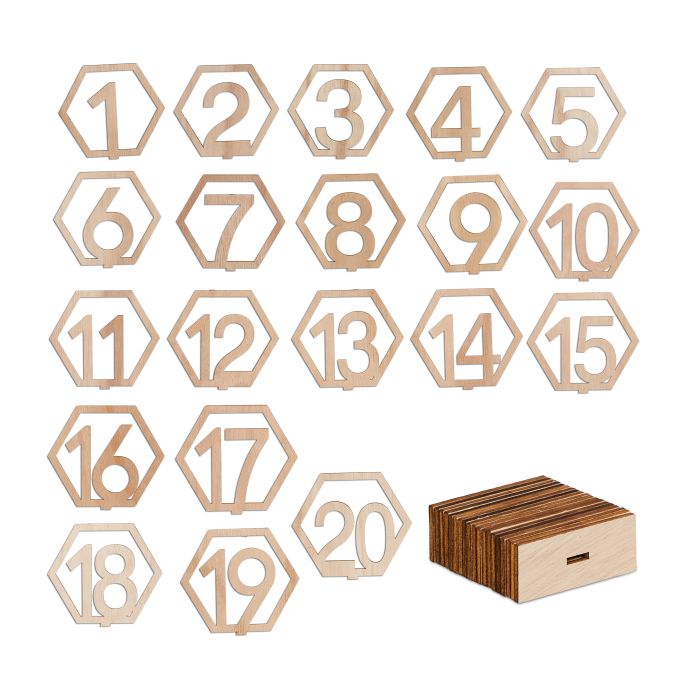 Tischnummern Holz - Hexagon (Set 1 - 20)