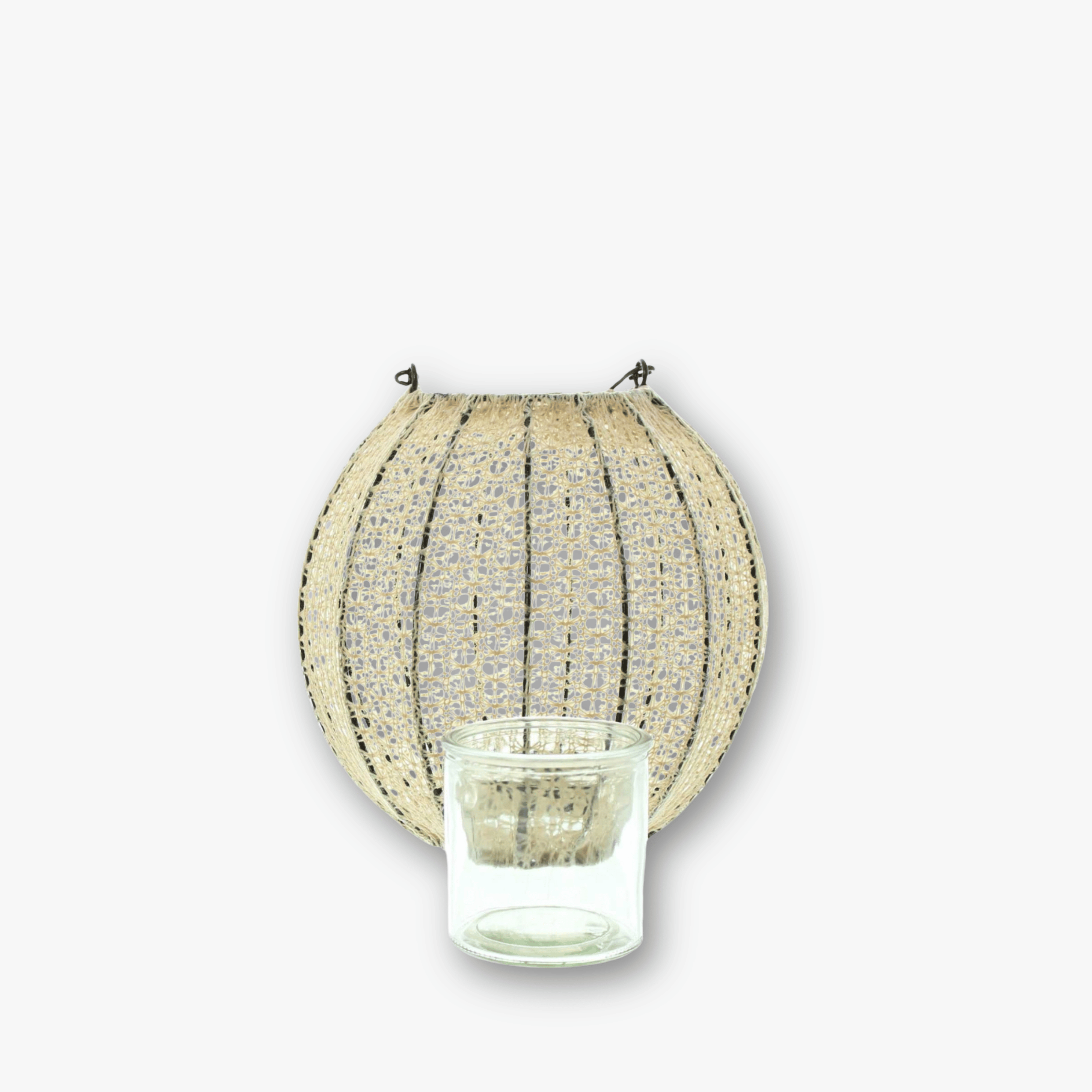 Windlicht Laterne Boho - Stoff Weiß