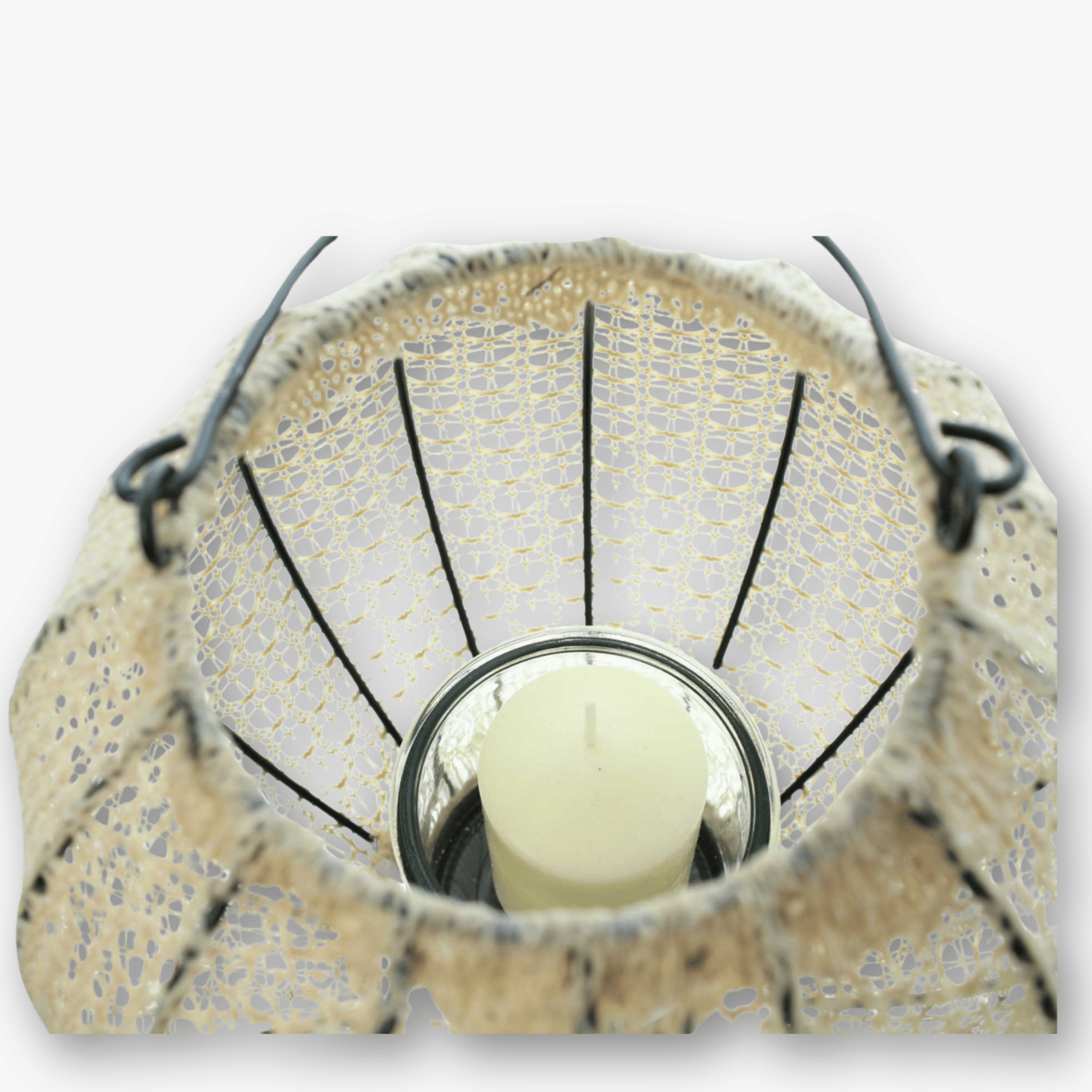 Windlicht Laterne Boho - Stoff Weiß