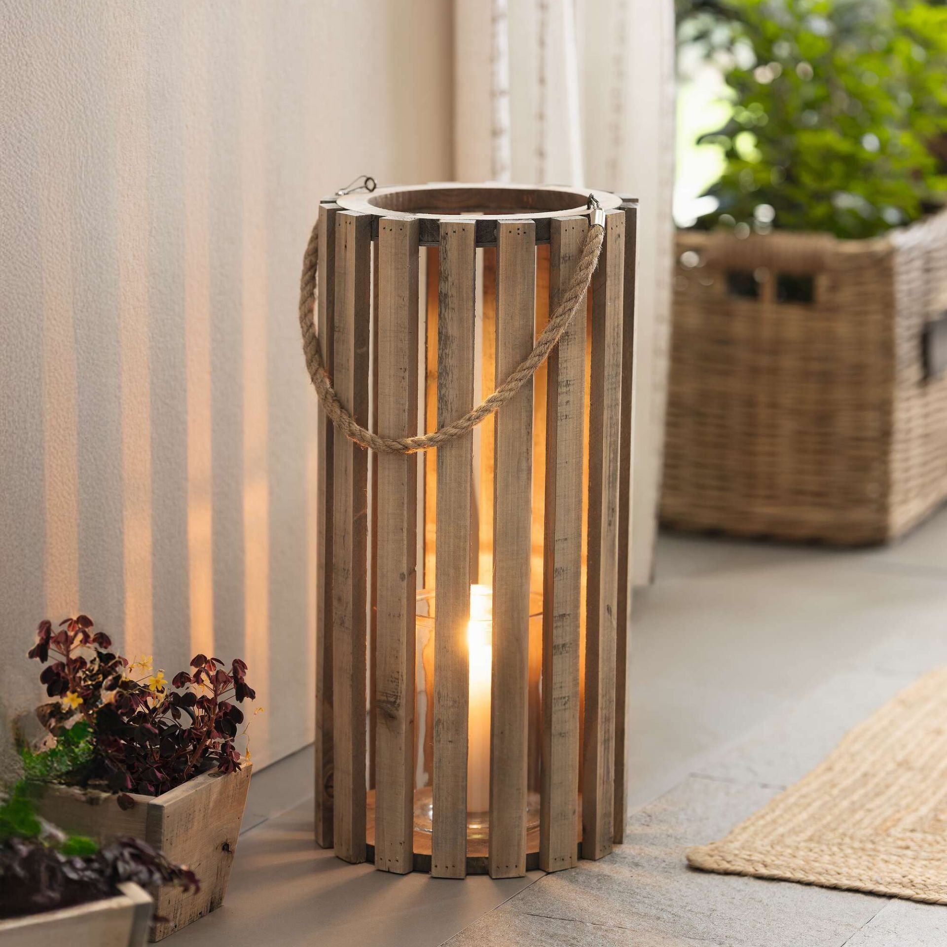 Windlicht Laterne Rustikal - Holz Natur