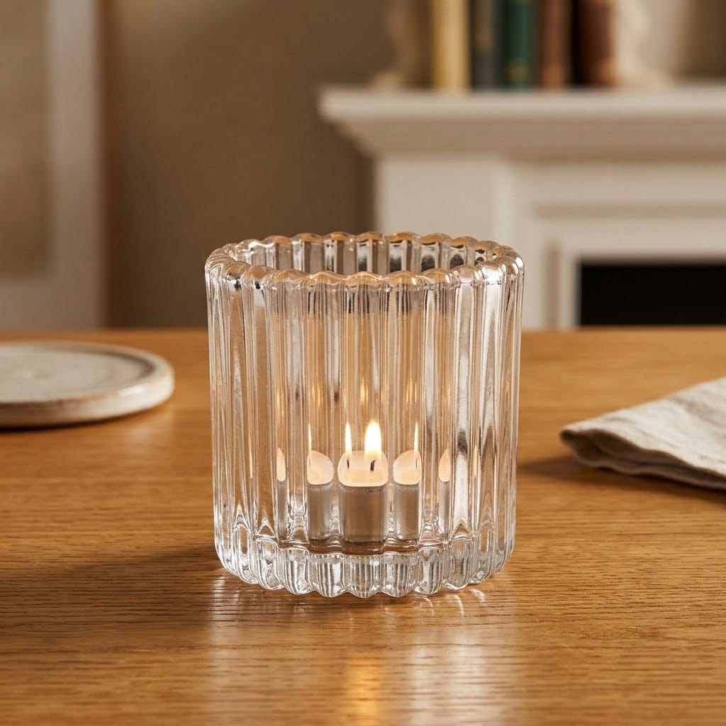 Teelichtglas - Struktur Rille Klar h7,5