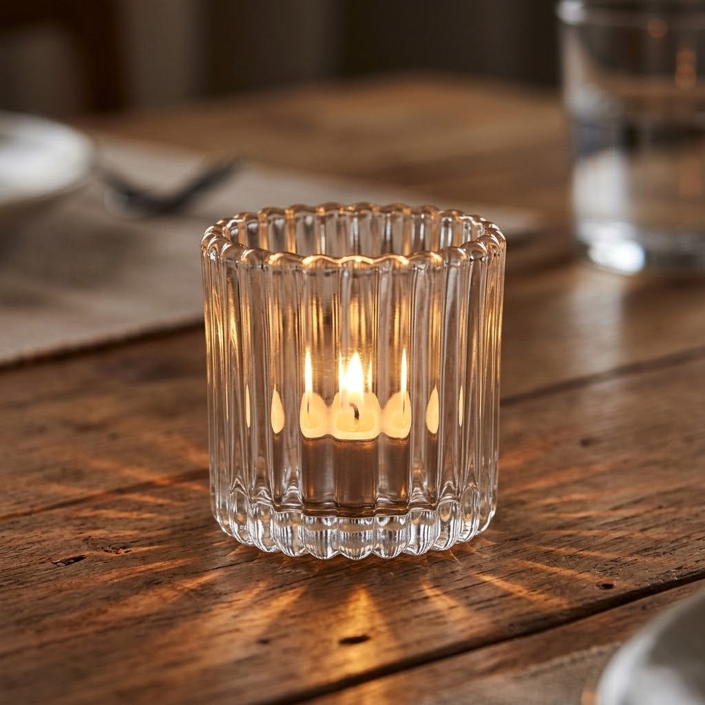 Teelichtglas - Struktur Rille Klar h7,5