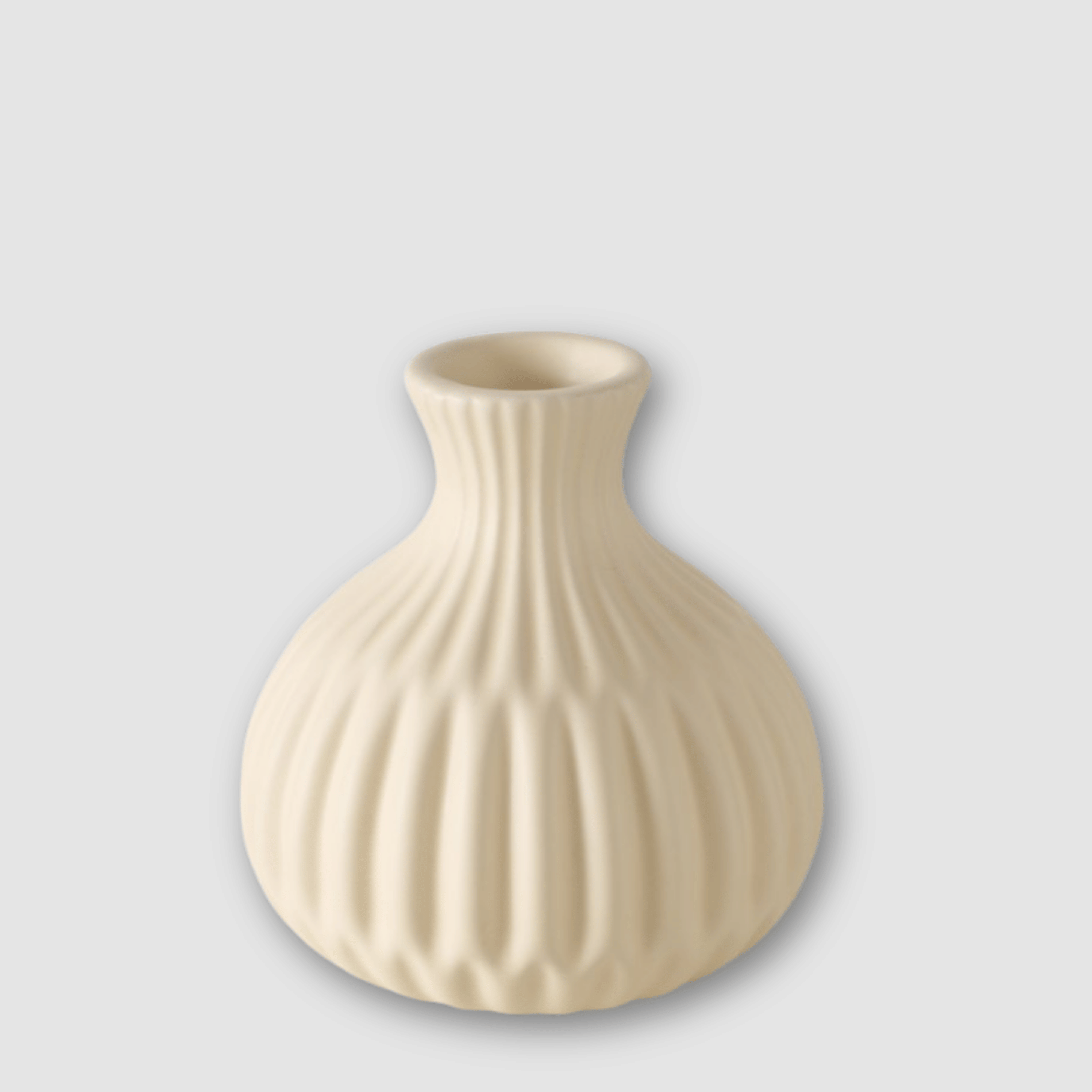 Vase Keramik - Rille Bauchig Beige h12