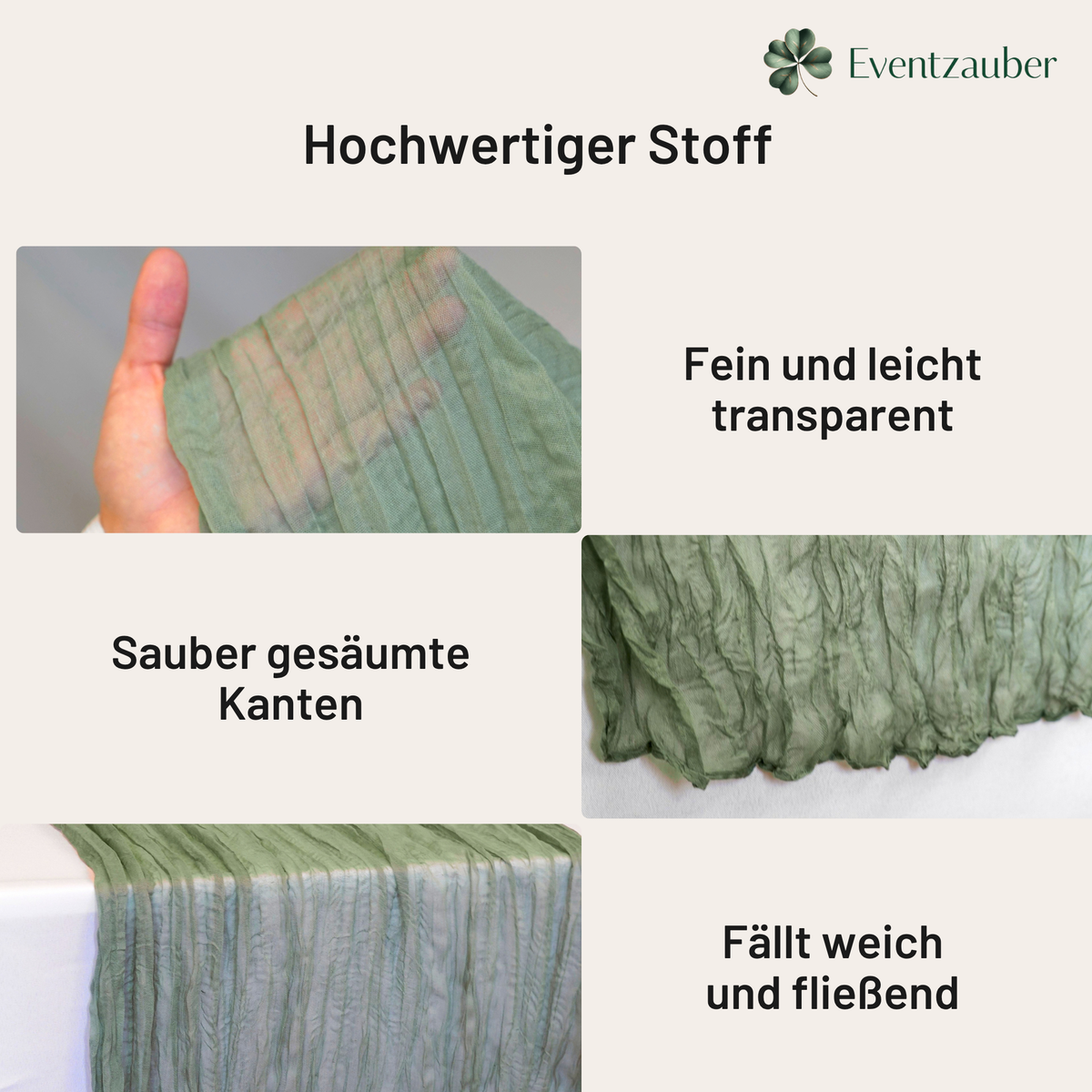 Tischläufer Musselin Käsetuch 90x300cm - Salbeigrün