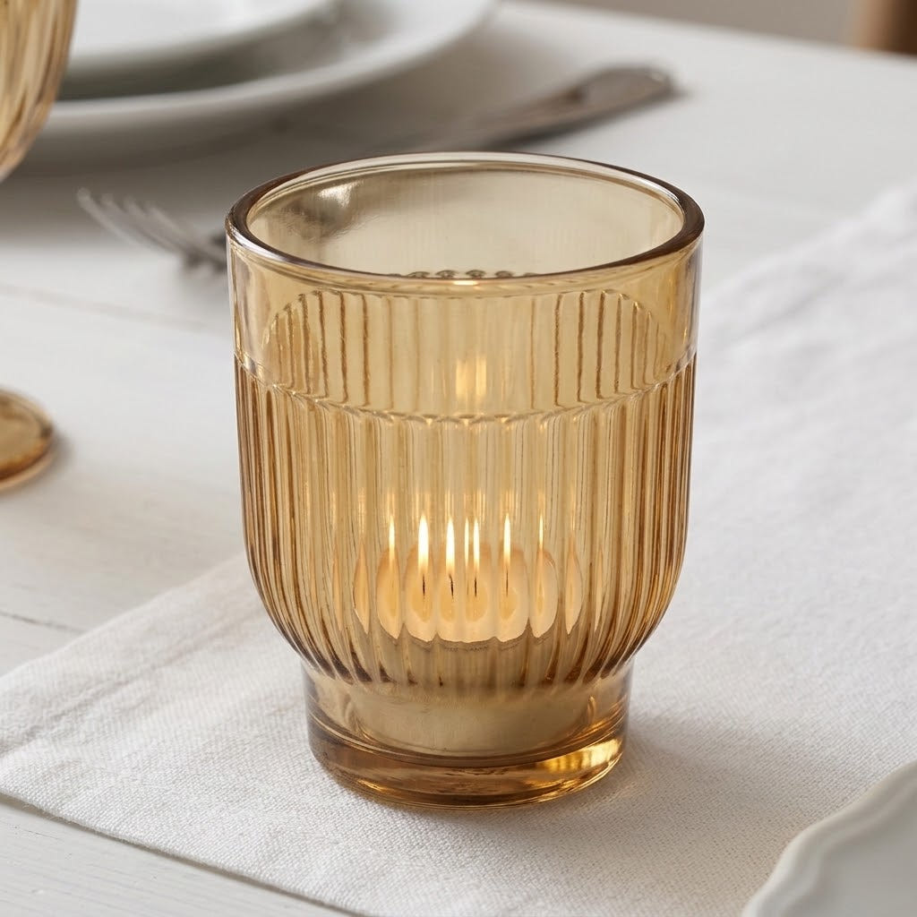 Teelichtglas - Linear Beige h8,5