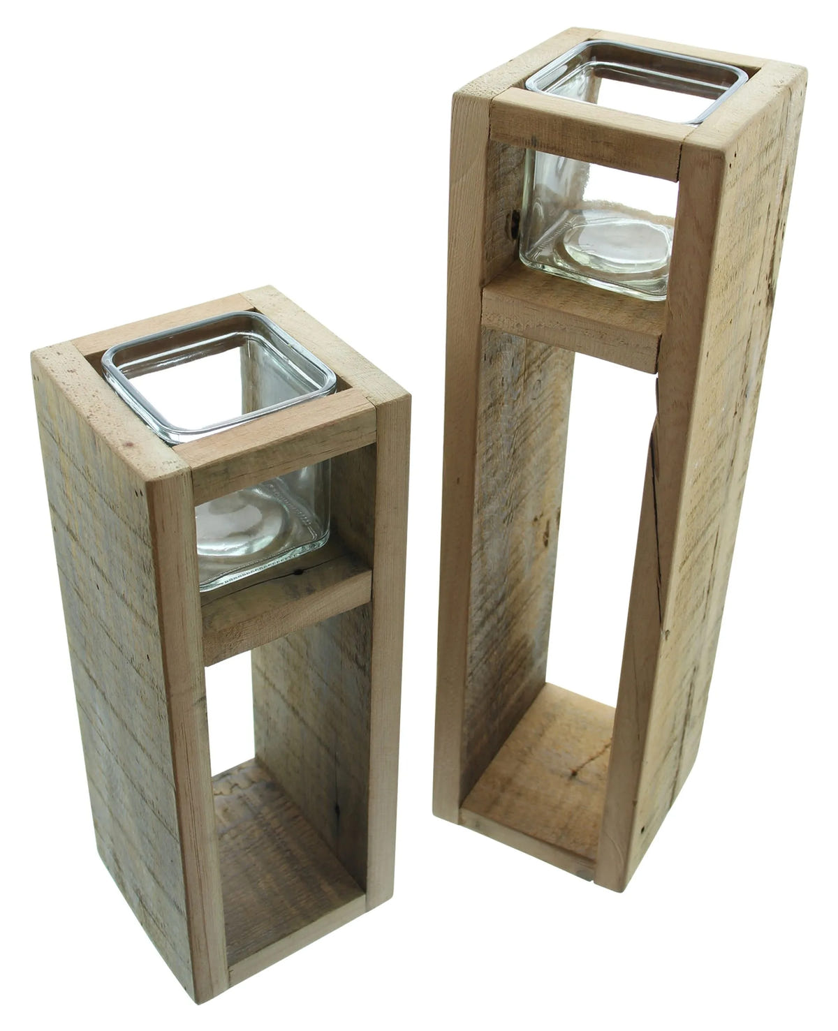 Windlichtsäule Holz Glaseinsatz