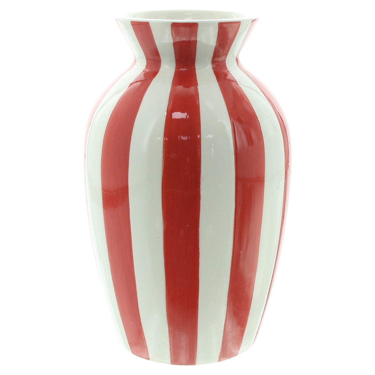 Vase rot-weiß mit Tannenzweigen