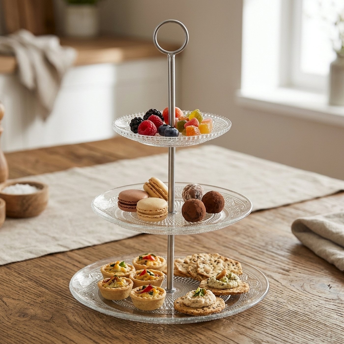 Etagere Candybar - Rund Glas Muster 3-stöckig