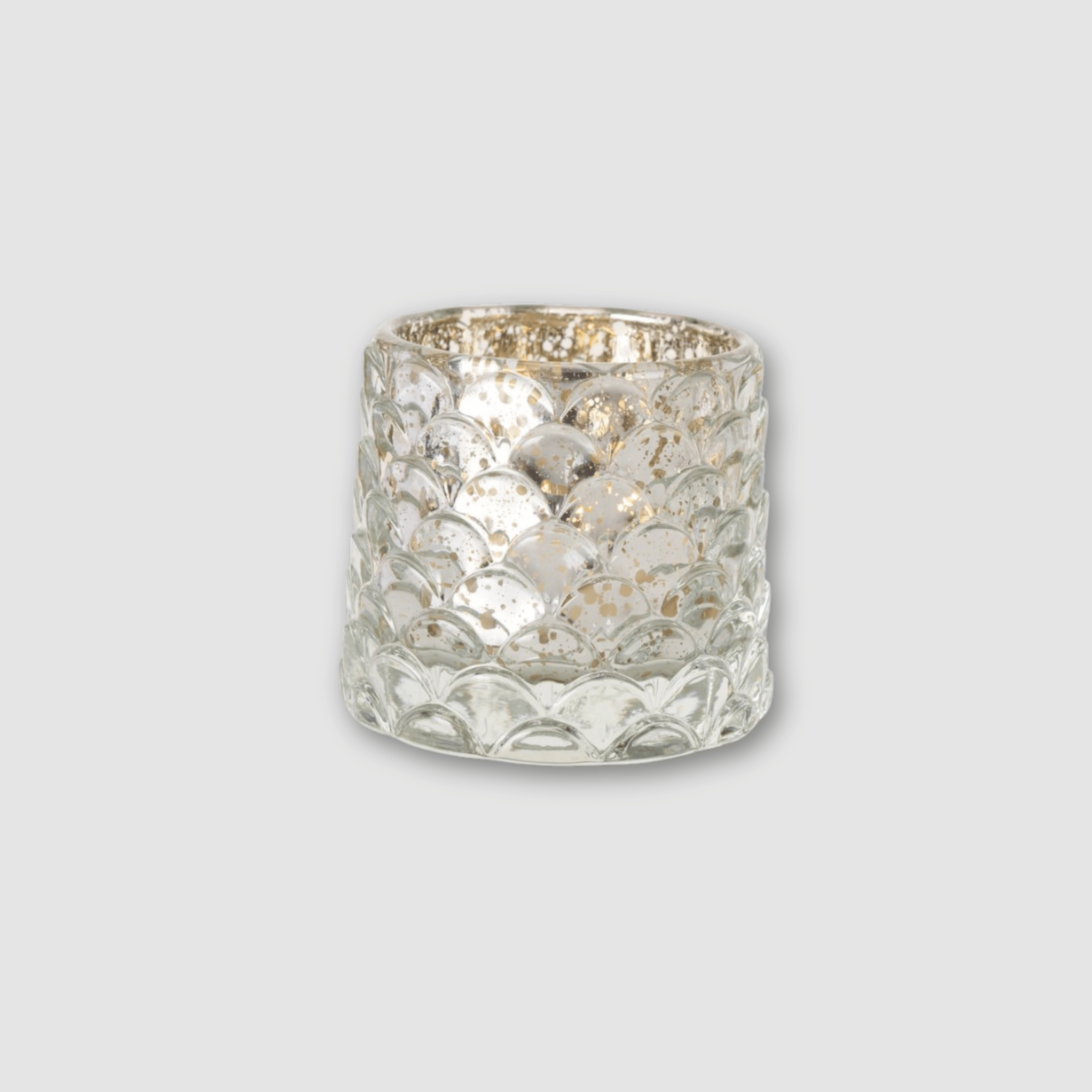 Teelichthalter Glas - Struktur Muschel Gold Metallic h7