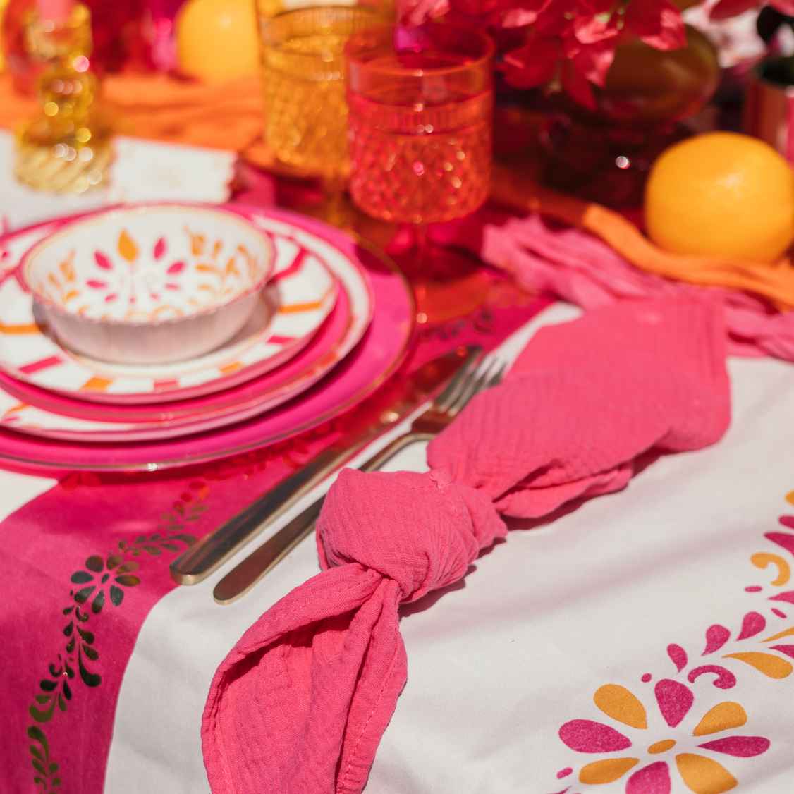 Stoffserviette Musselin - Struktur Pink