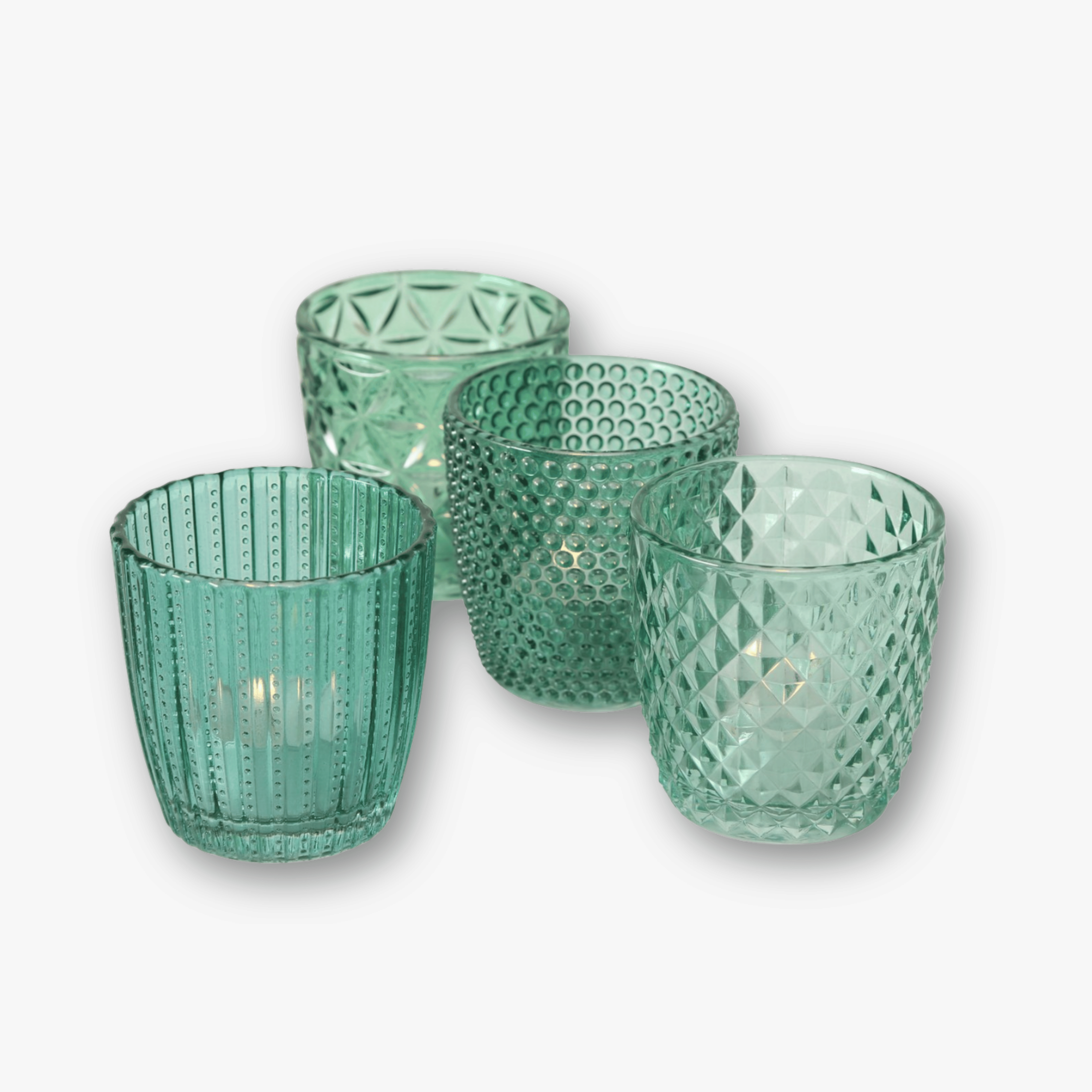 Teelichtgläser 4er Set - Struktur Mix Salbeigrün