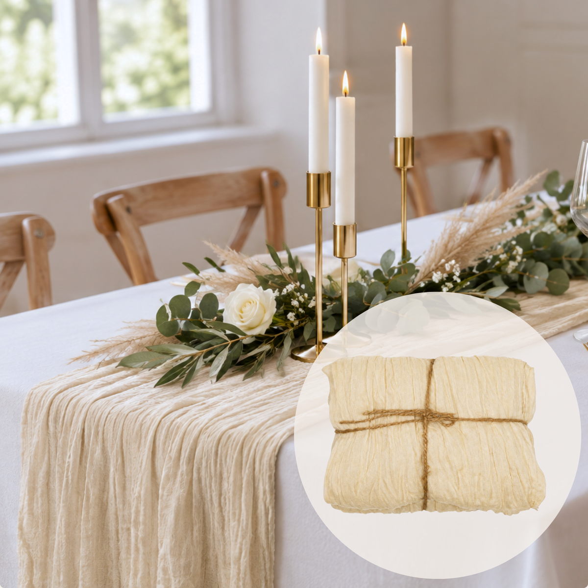 Tischläufer Musselin Käsetuch Cremebeige