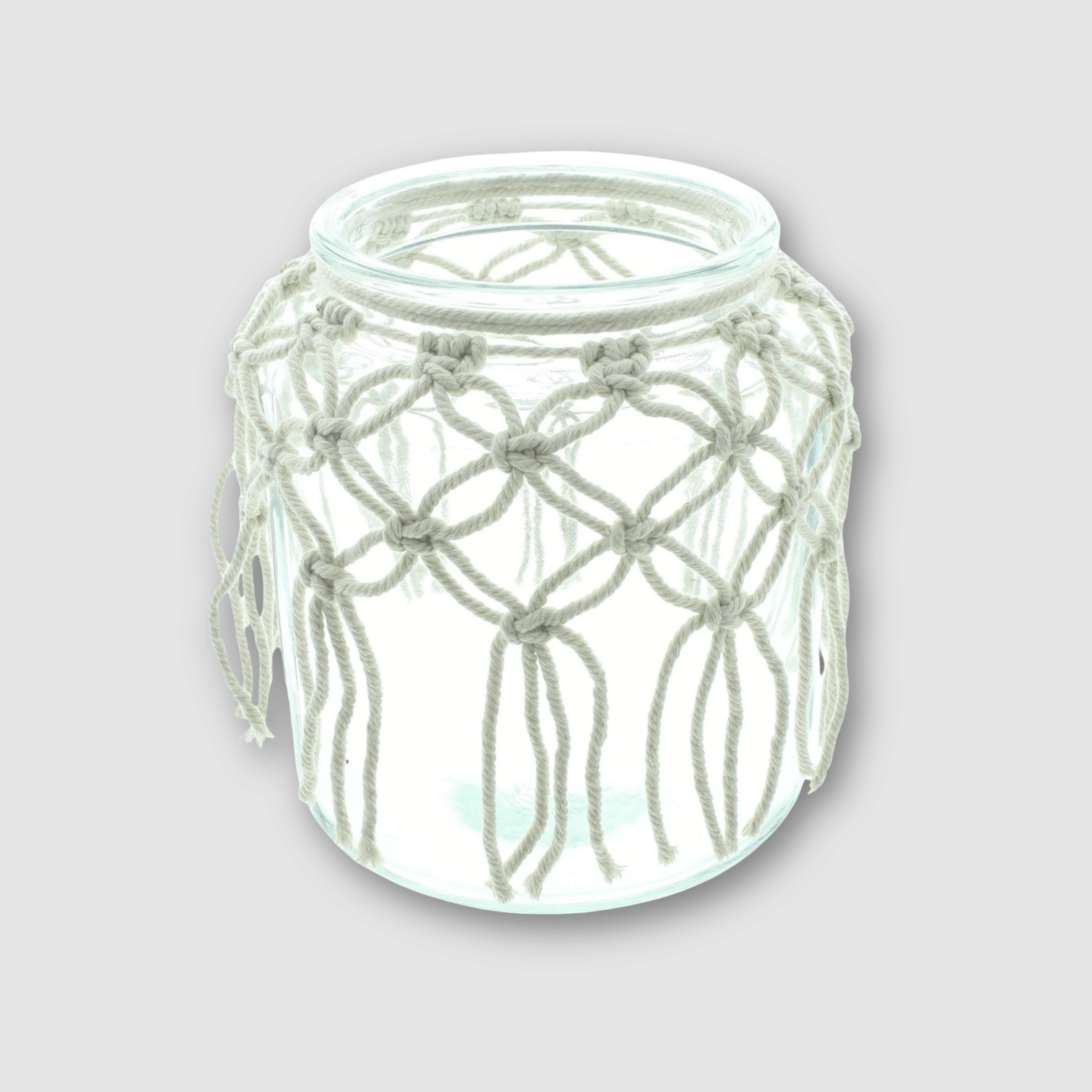 Windlicht Boho Makramee - Glas Weiß