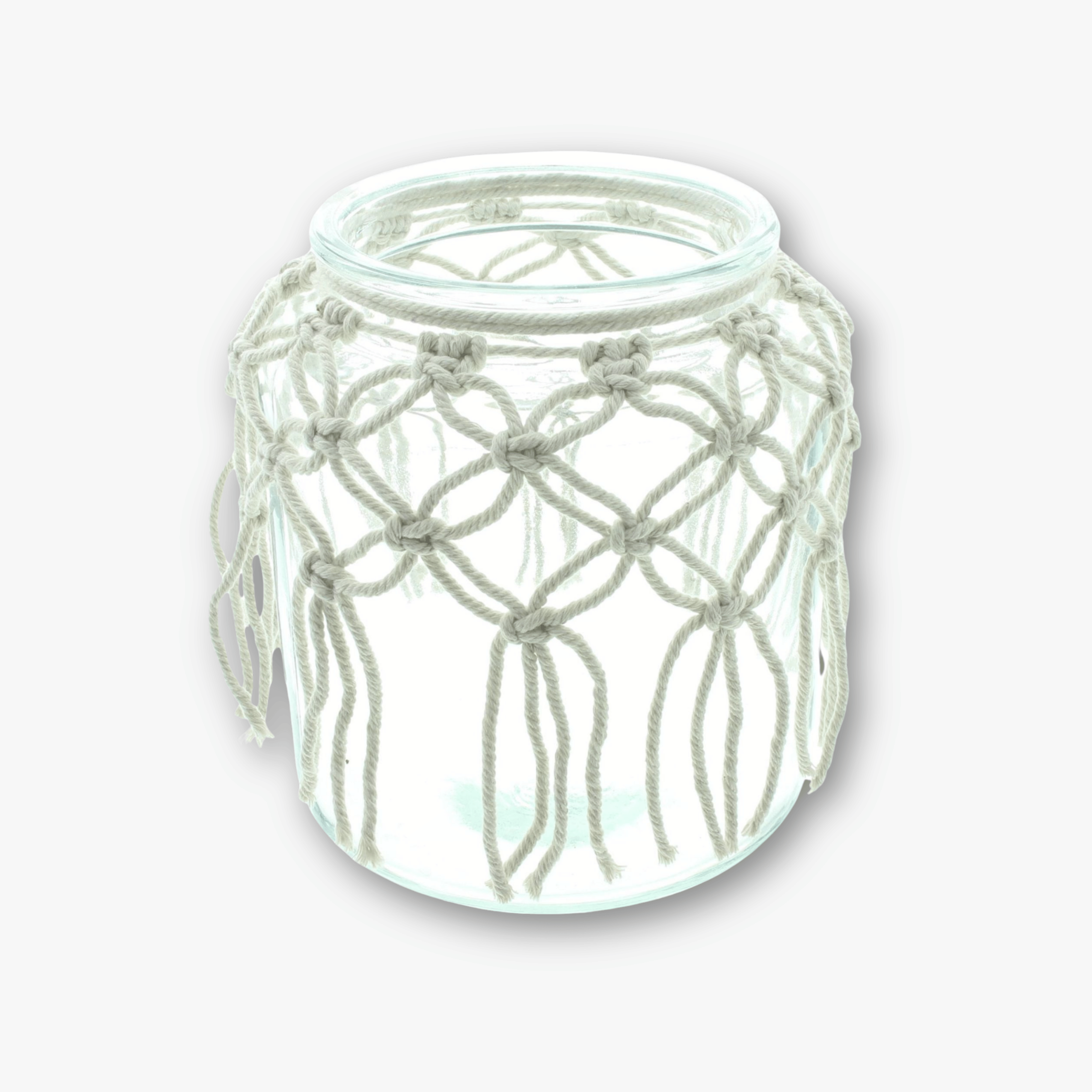 Windlicht Boho Makramee - Glas Weiß