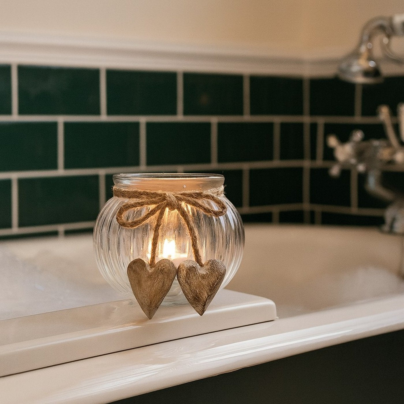 Windlicht Glas - Holzherz