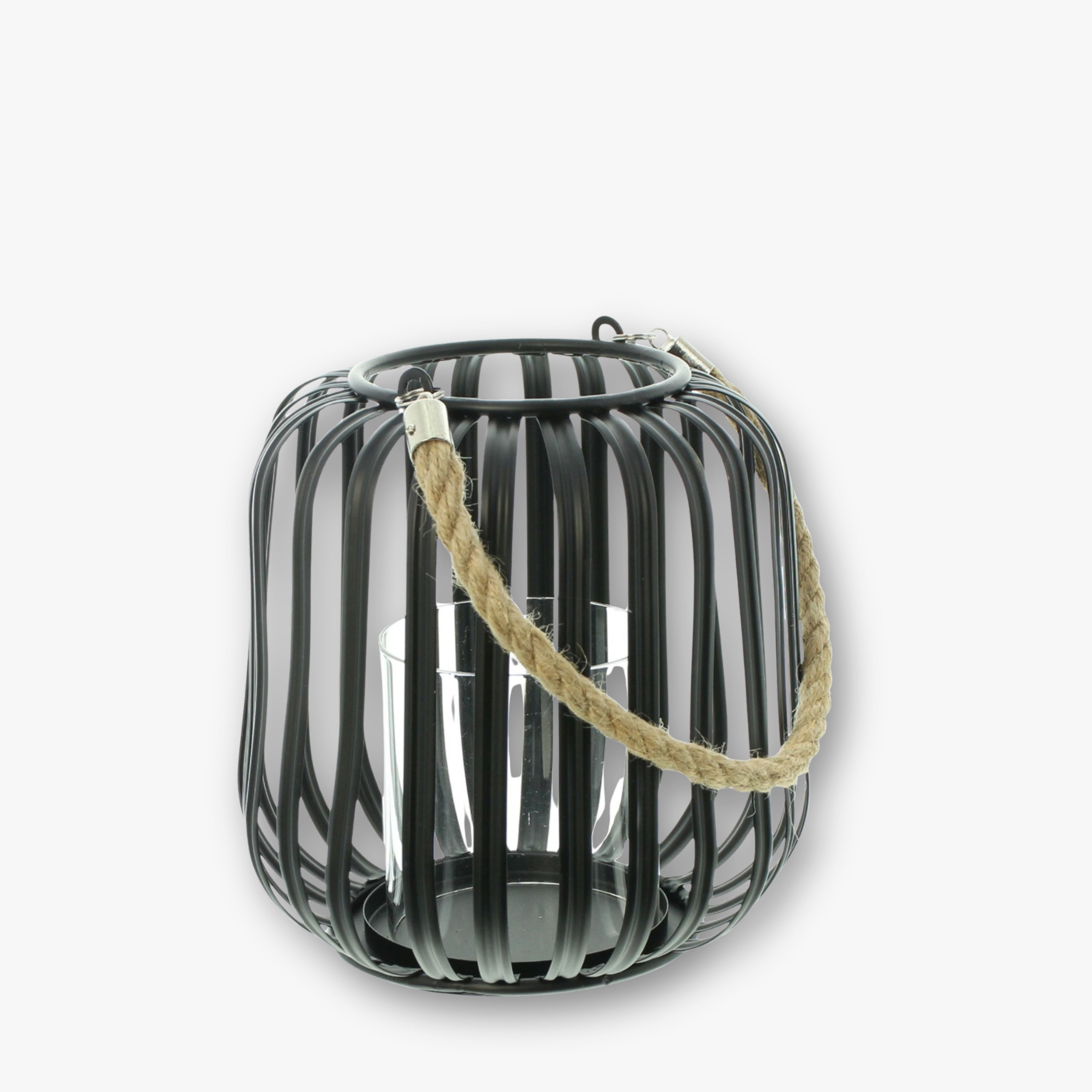 Windlicht Laterne Modern - Metall Schwarz mit Seilgriff