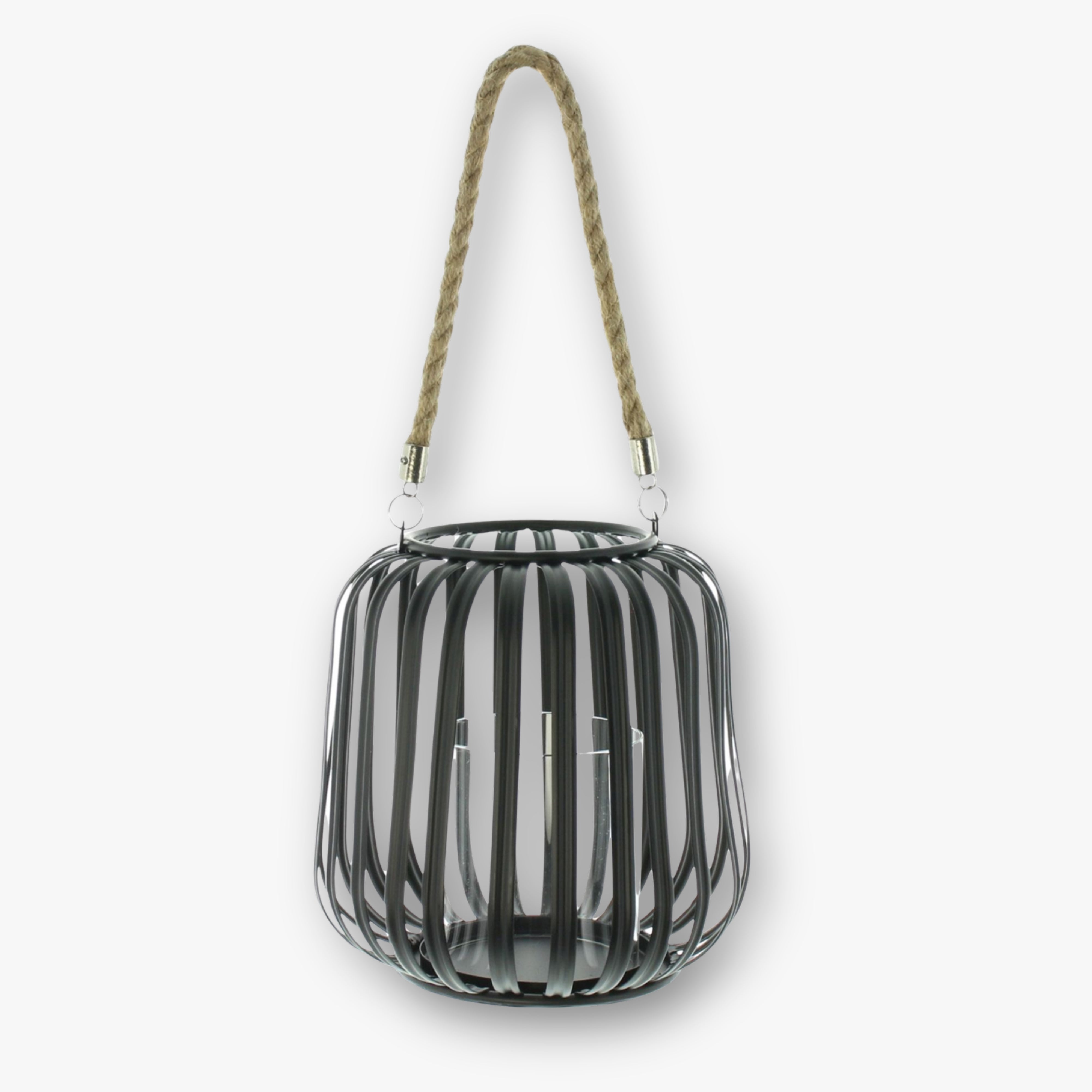 Windlicht Laterne Modern - Metall Schwarz mit Seilgriff