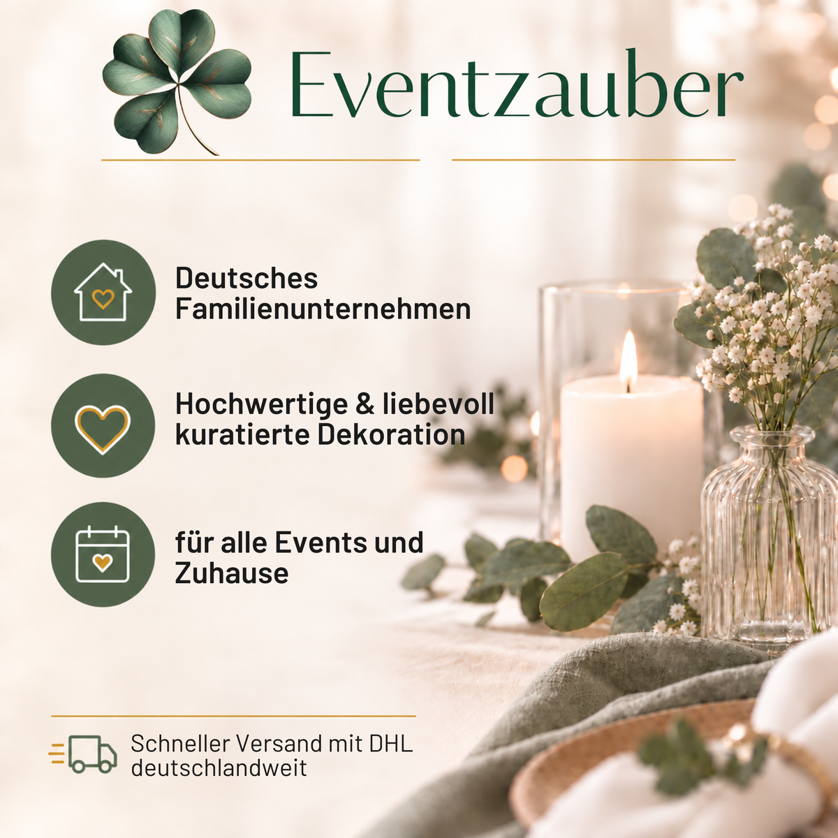 Eventzauber – deutsches Familienunternehmen, hochwertige Eventdekoration, schneller DHL-Versand