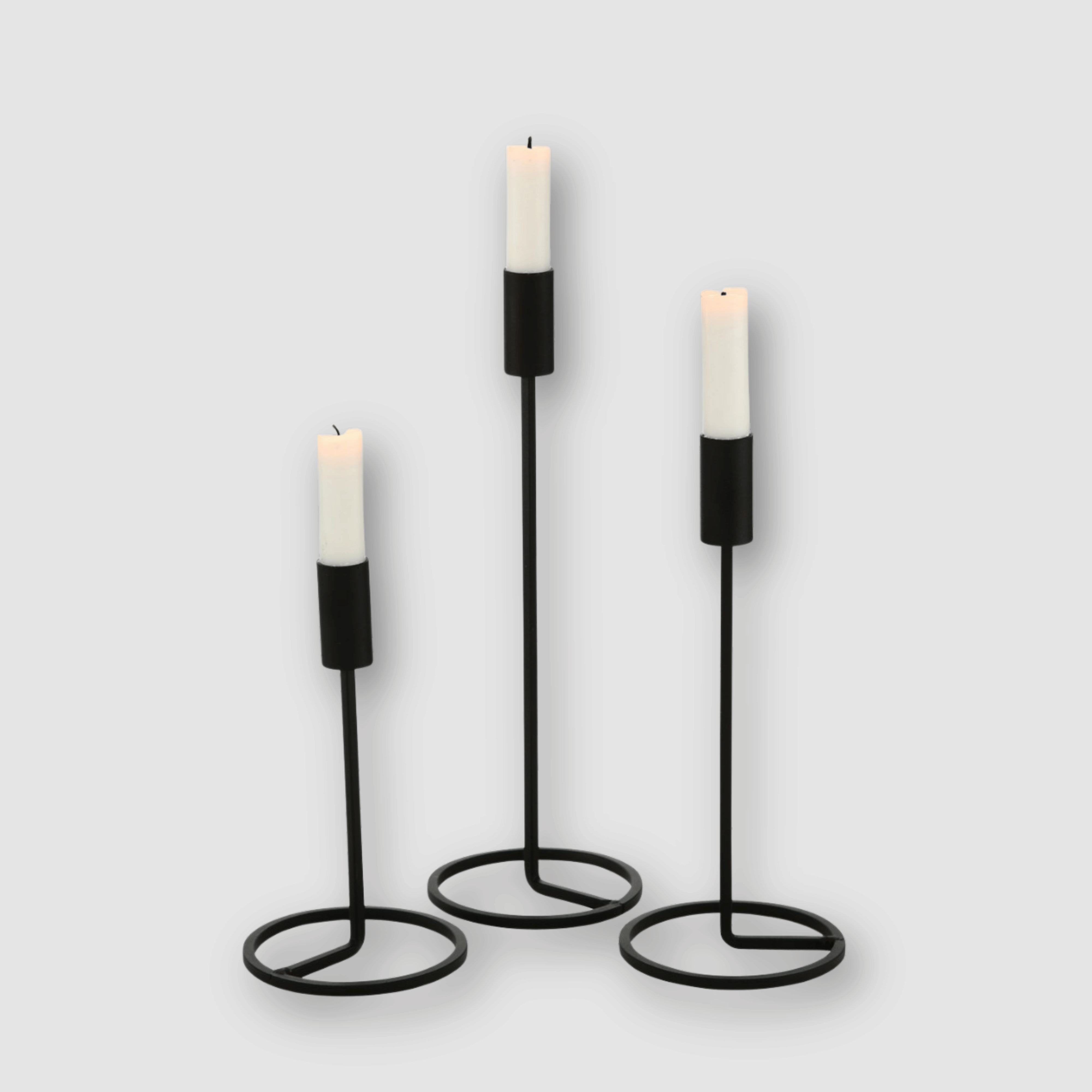 Kerzenständer Set Metall - Rund Schwarz (3-teilig)