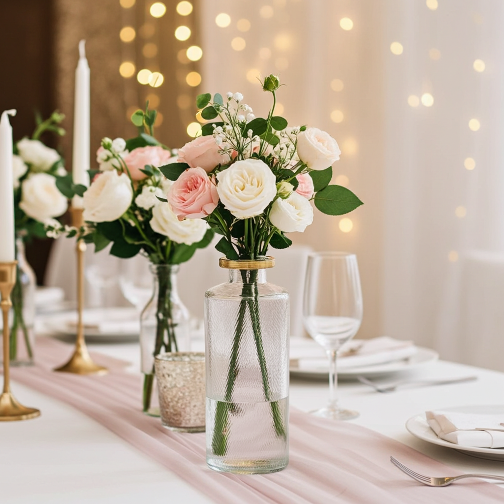 Flaschenvase Glas - Goldrand Diagonal Klar h13