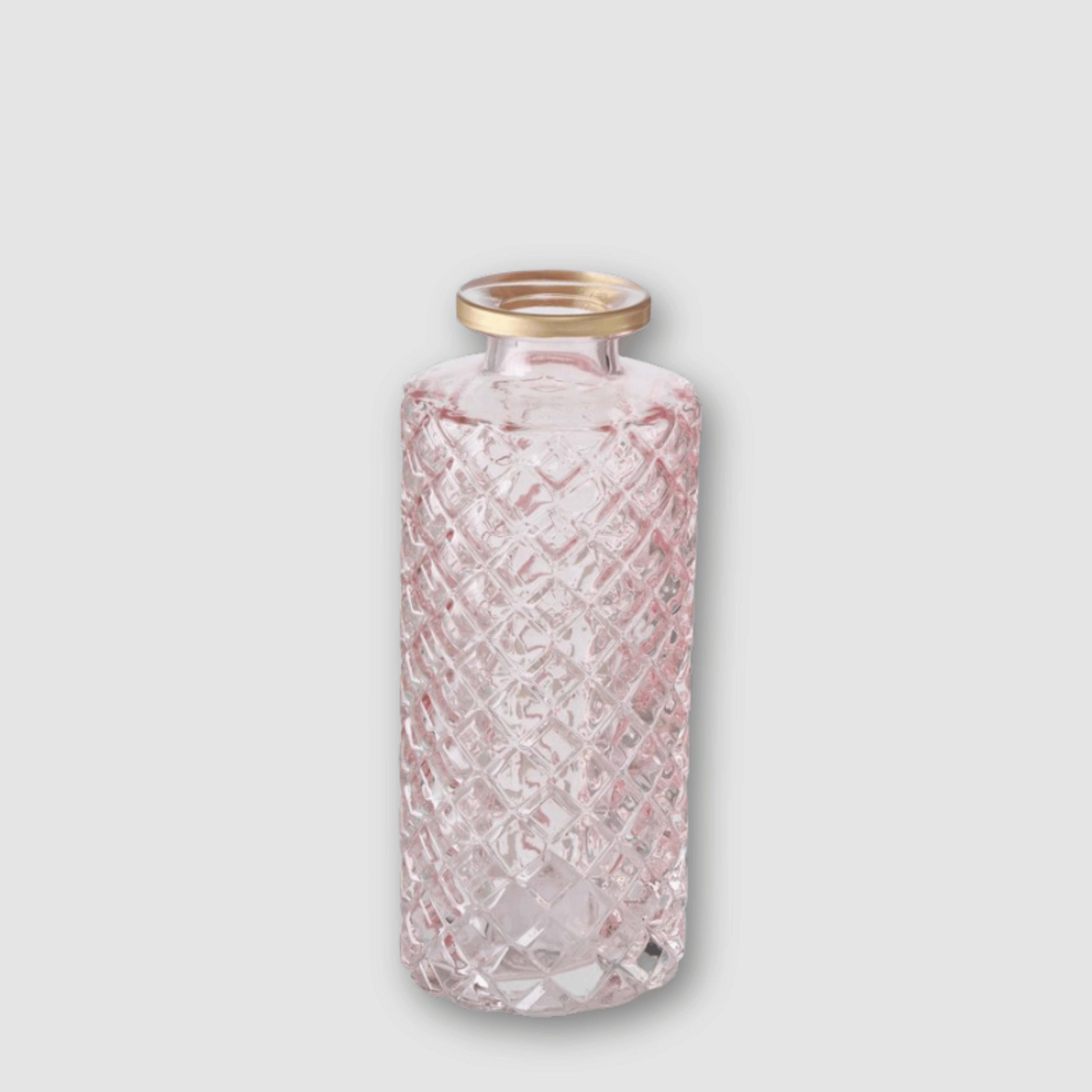 Flaschenvase Glas - Goldrand Grid Rosé h13